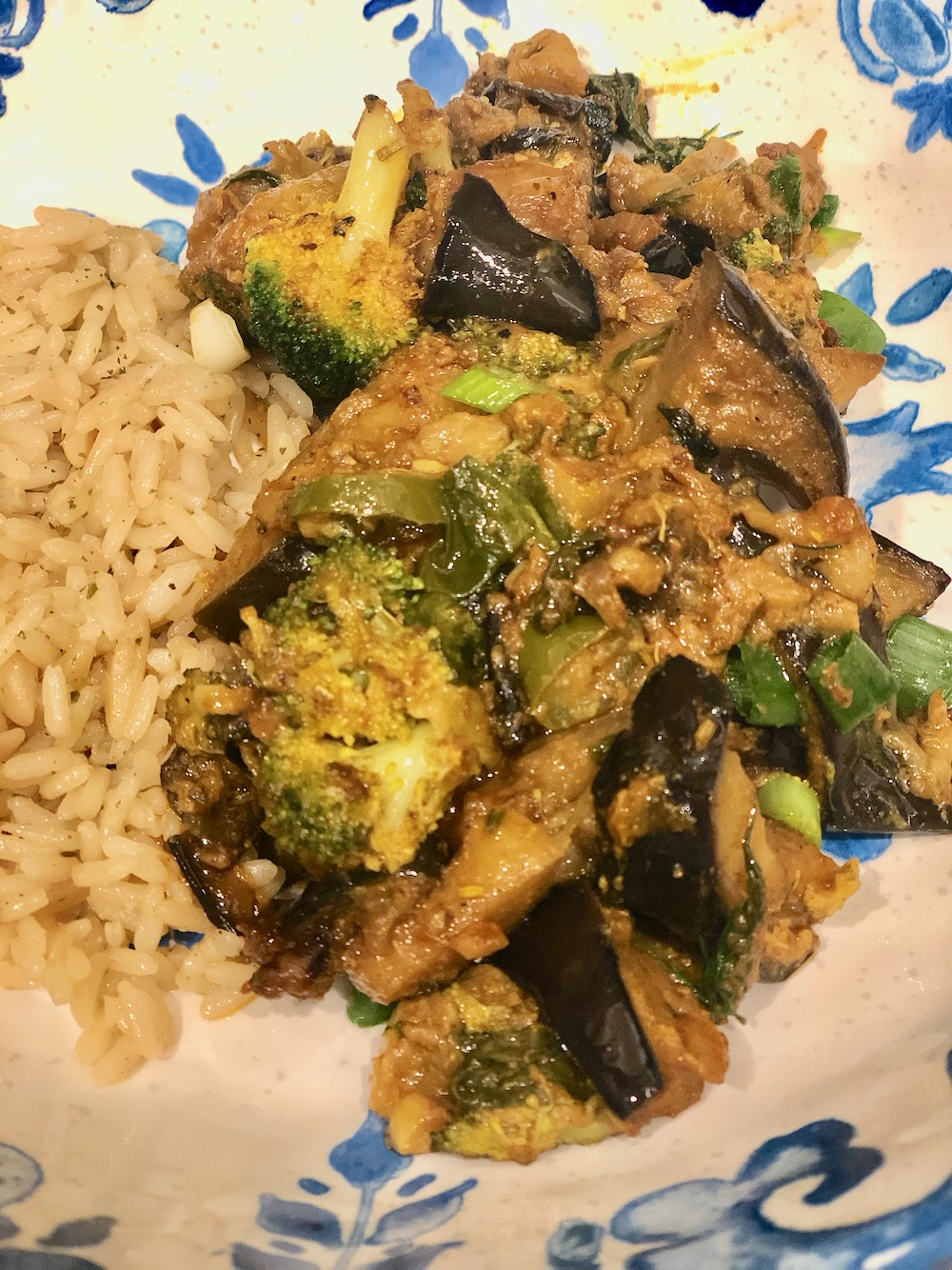 Serve your eggplant broccoli dijonnaise with rice pilaf