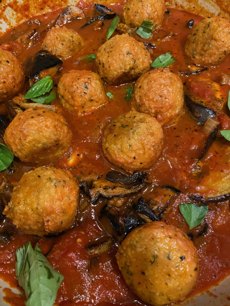 The meatballs are in the eggplant primavera!
